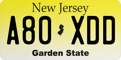 NJ license plate A80XDD
