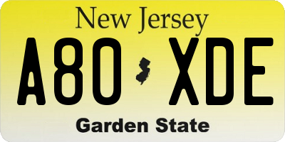 NJ license plate A80XDE