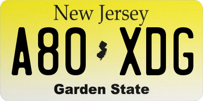 NJ license plate A80XDG