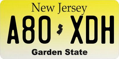NJ license plate A80XDH