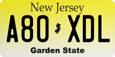 NJ license plate A80XDL