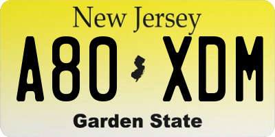 NJ license plate A80XDM