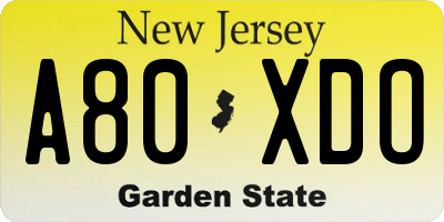 NJ license plate A80XDO
