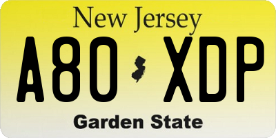 NJ license plate A80XDP