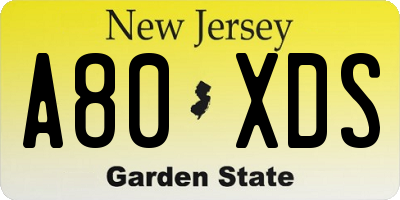NJ license plate A80XDS