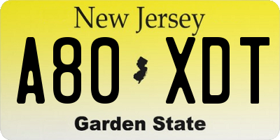 NJ license plate A80XDT