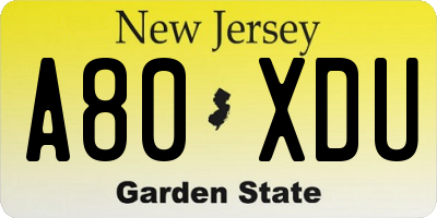 NJ license plate A80XDU