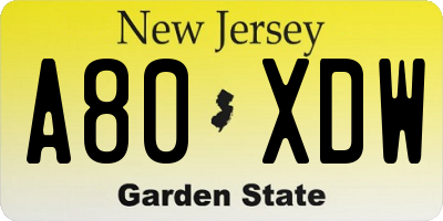 NJ license plate A80XDW