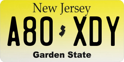 NJ license plate A80XDY