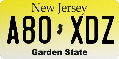 NJ license plate A80XDZ