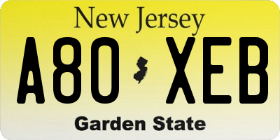 NJ license plate A80XEB
