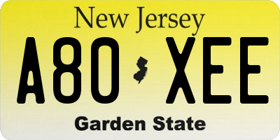 NJ license plate A80XEE