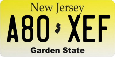 NJ license plate A80XEF