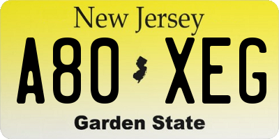 NJ license plate A80XEG