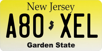 NJ license plate A80XEL