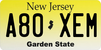 NJ license plate A80XEM