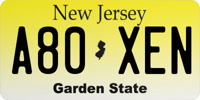 NJ license plate A80XEN