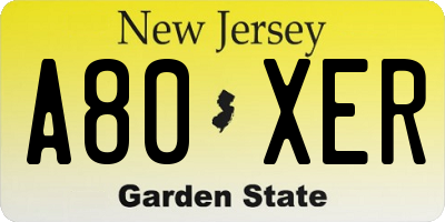 NJ license plate A80XER