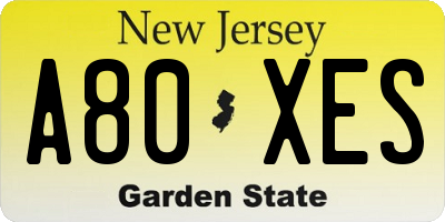 NJ license plate A80XES