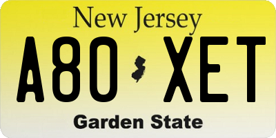 NJ license plate A80XET