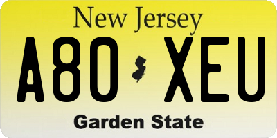 NJ license plate A80XEU