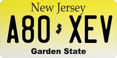 NJ license plate A80XEV