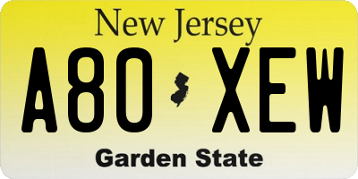NJ license plate A80XEW