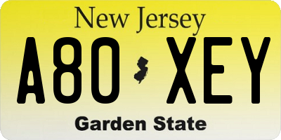 NJ license plate A80XEY