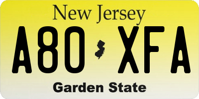 NJ license plate A80XFA