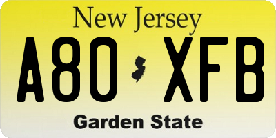 NJ license plate A80XFB