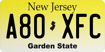 NJ license plate A80XFC
