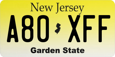 NJ license plate A80XFF