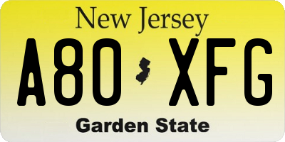 NJ license plate A80XFG