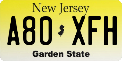 NJ license plate A80XFH