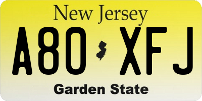 NJ license plate A80XFJ