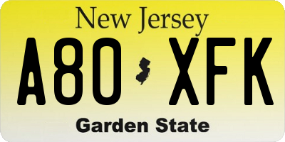 NJ license plate A80XFK