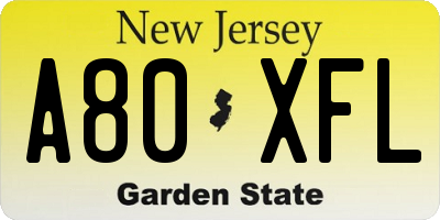 NJ license plate A80XFL