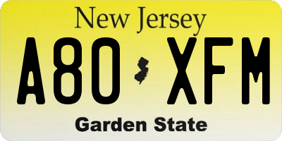 NJ license plate A80XFM