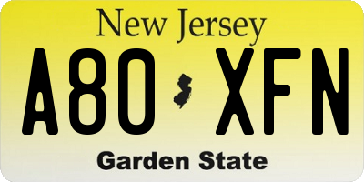 NJ license plate A80XFN