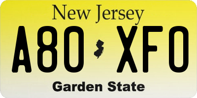 NJ license plate A80XFO