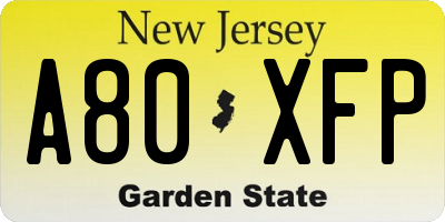NJ license plate A80XFP