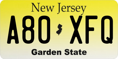 NJ license plate A80XFQ