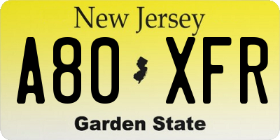 NJ license plate A80XFR