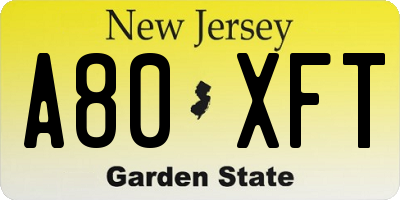 NJ license plate A80XFT