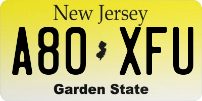 NJ license plate A80XFU