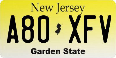 NJ license plate A80XFV