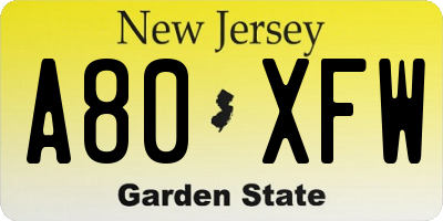 NJ license plate A80XFW