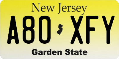 NJ license plate A80XFY