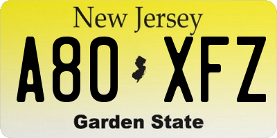 NJ license plate A80XFZ