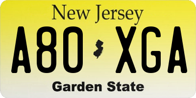 NJ license plate A80XGA
